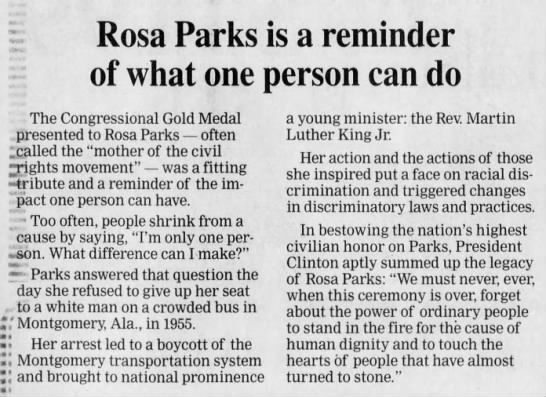 Rosa Parks is a reminder of what one person can do